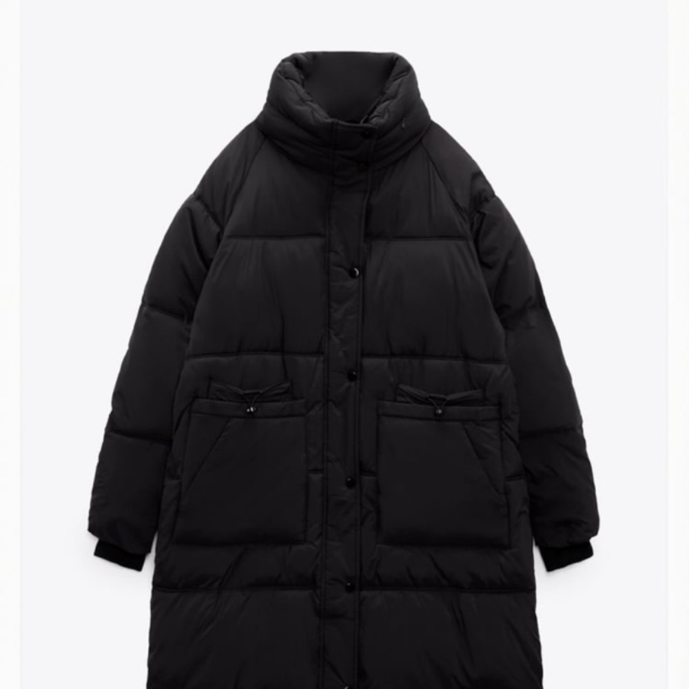 Long coat by Zara size large , color black nwt